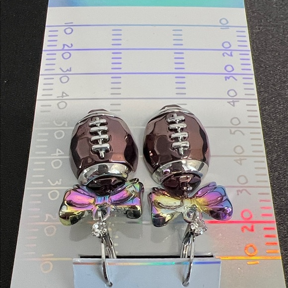 Betsey Johnson | Iridescent Bow Football 🏈 Earrings - Picture 6 of 10